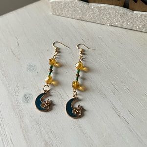 Beaded Moon Dangle Earrings